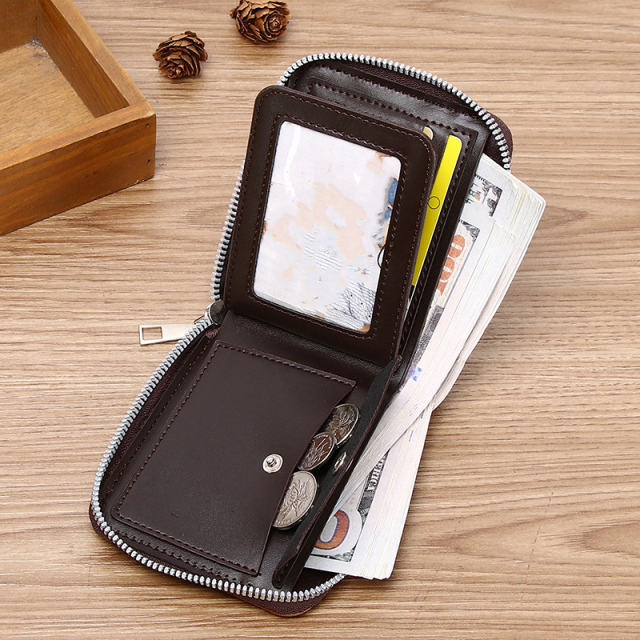 Men's fashion business PU zipper wallet