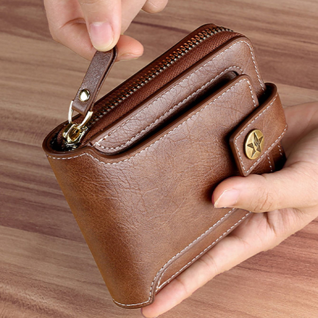 Men's fashion business PU zipper wallet