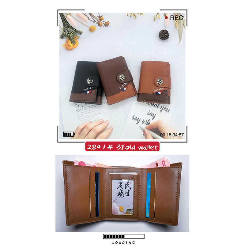 Men's PU triple fold wallet