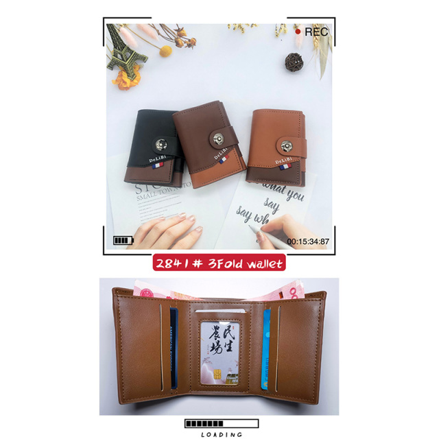 Men's PU triple fold wallet