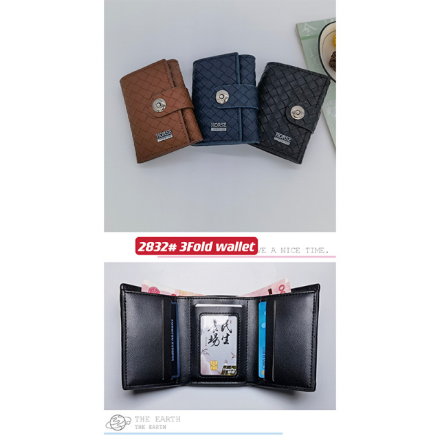 Men's PU triple fold wallet