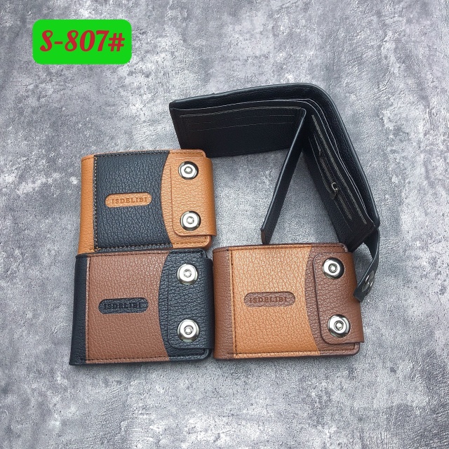 Men's PU Contrast Color Double Snap Short Wallet with US Dollars