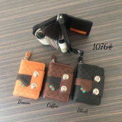 Men's PU double-button accordion card holder