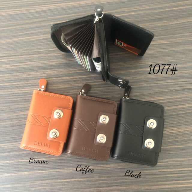 Men's PU double-button accordion card holder