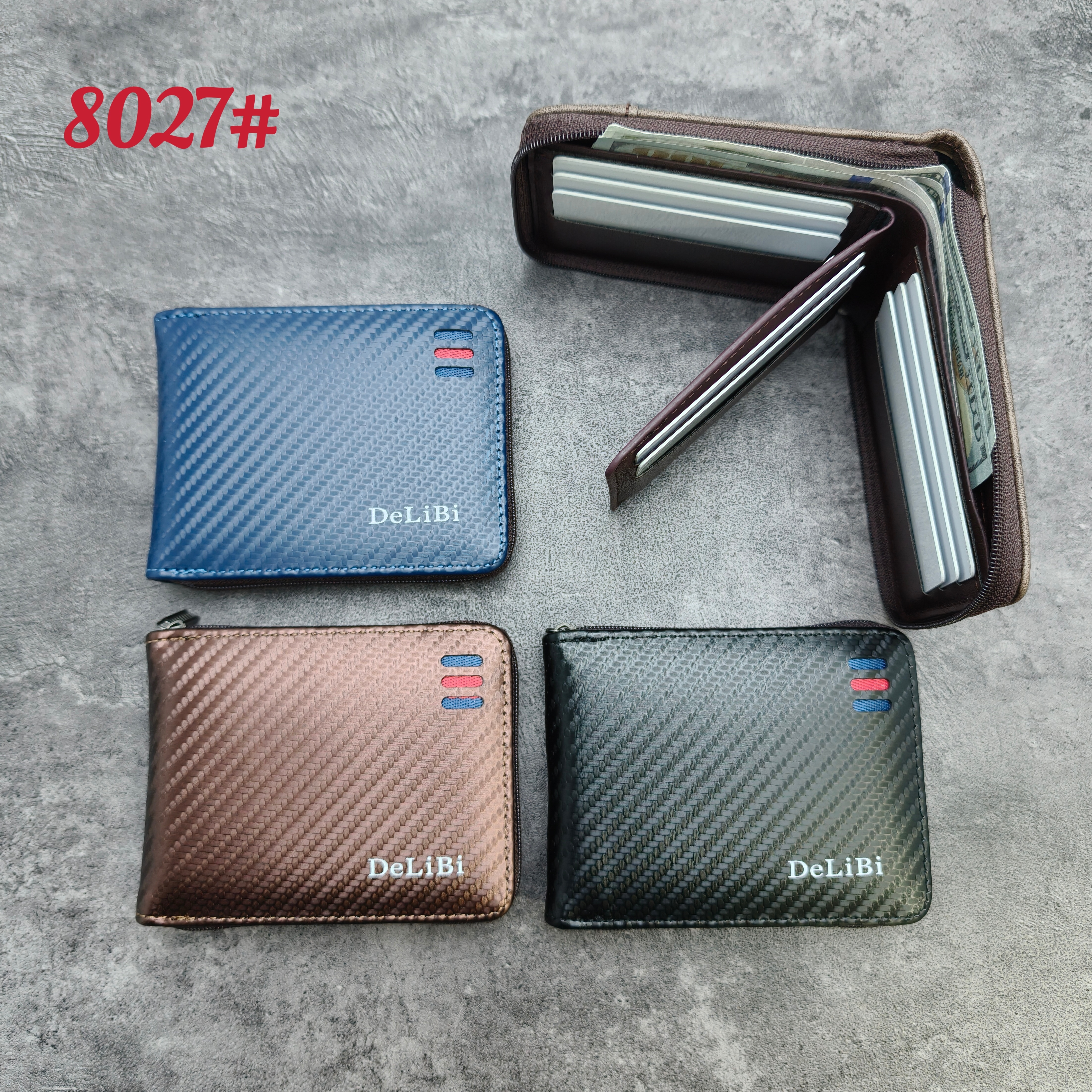 Carbon Fiber Texture Short Wallet with US Dollars