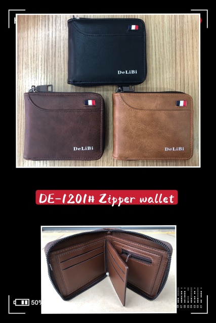 Men's fashion business PU zipper wallet