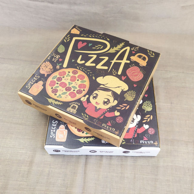 Food Grade Flute Corrugated Custom Printed Size Pizza Design Cardboard black slice Carton price corrugated Pizza Box