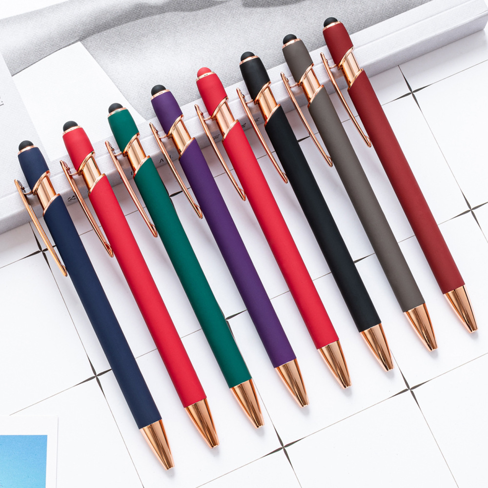 19 Colors Available Soft Rubber Finished Stylus Metal Ballpoint Pen