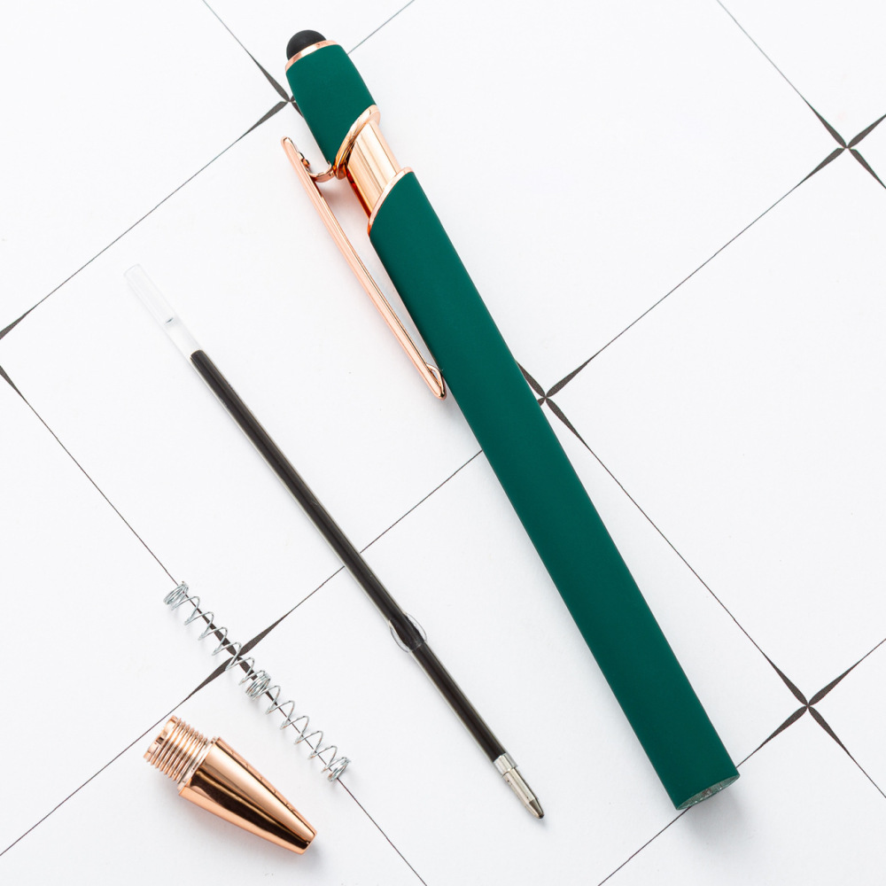 9 Colors Available Soft Rubber Coated Stylus Metal Ballpoint Pen in Rose Gold
