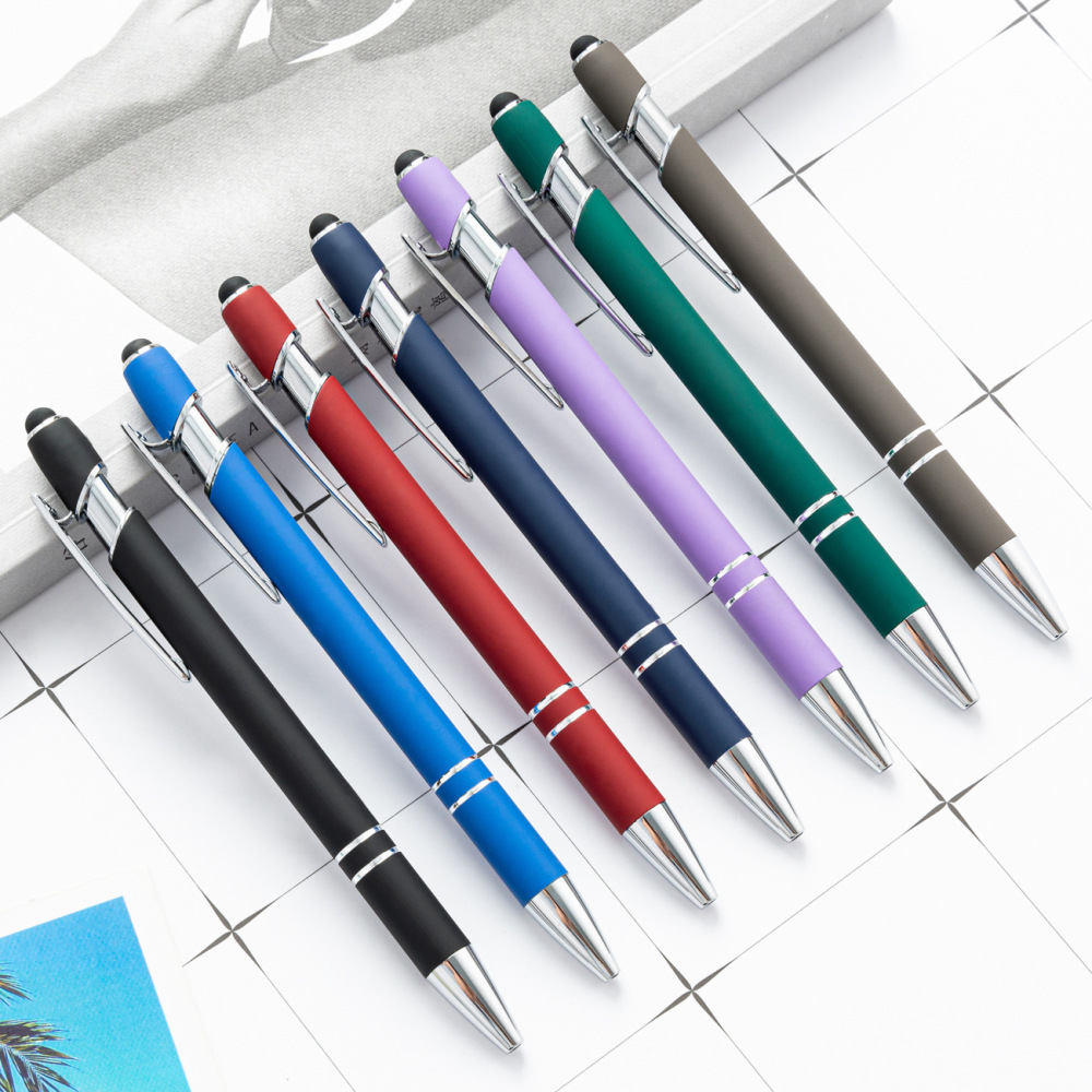19 Colors Available Soft Rubber Finished Stylus Metal Ballpoint Pen