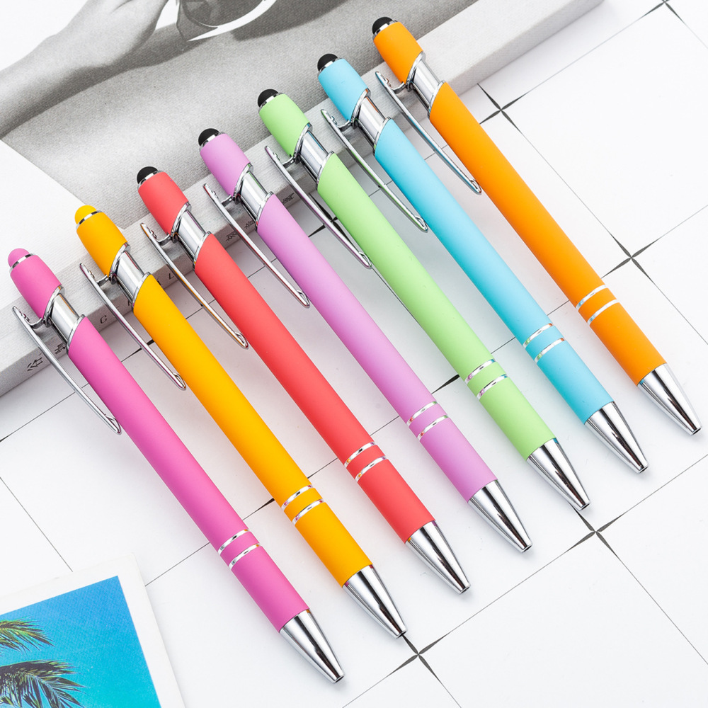 19 Colors Available Soft Rubber Finished Stylus Metal Ballpoint Pen