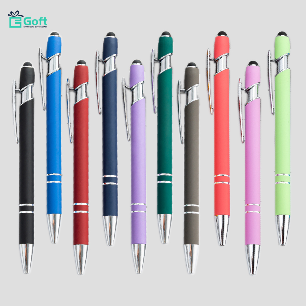 19 Colors Available Soft Rubber Finished Stylus Metal Ballpoint Pen