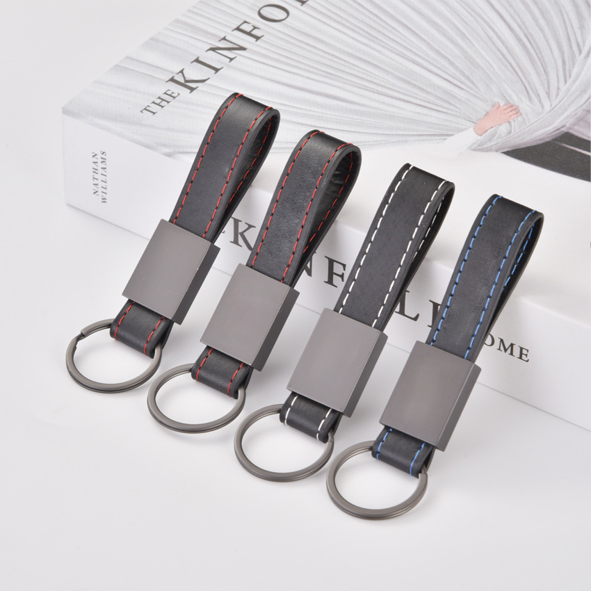 Black Leather Metal Keychain Car Logo Keyring