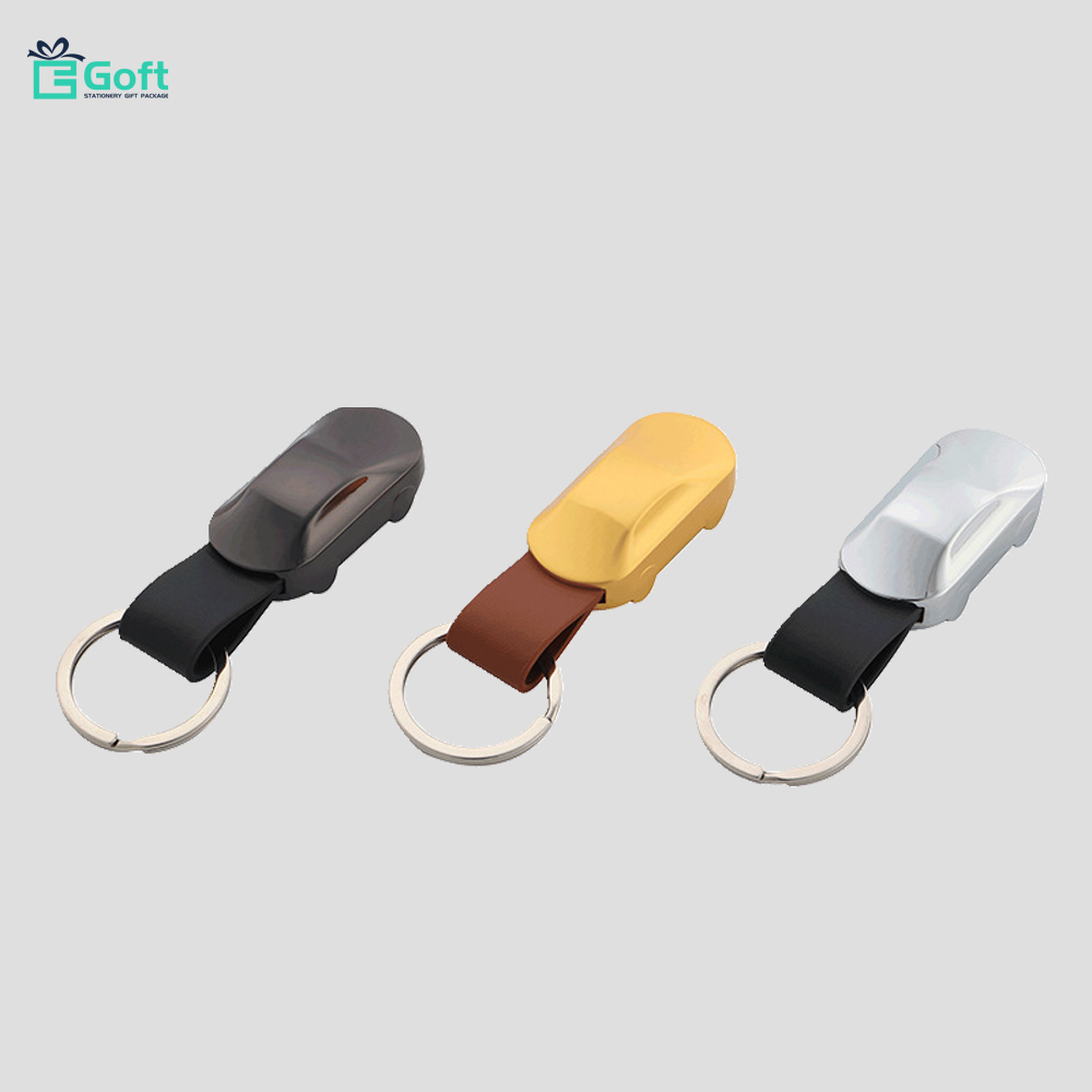 Heavy PU Leather Metal Car Shape LED Light Keychain Flashlight Keyring