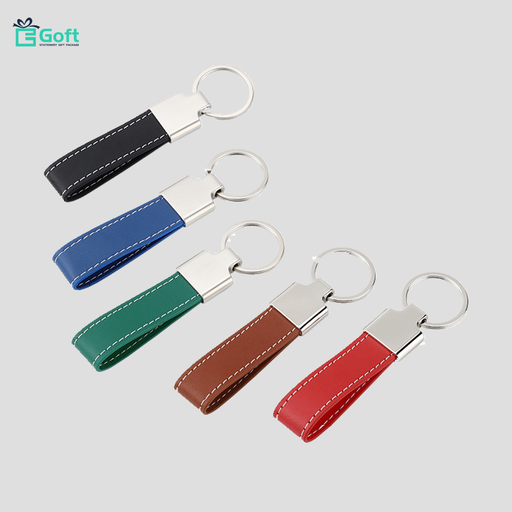 Metal Leather Promotional Keychain Custom Logo Keyring
