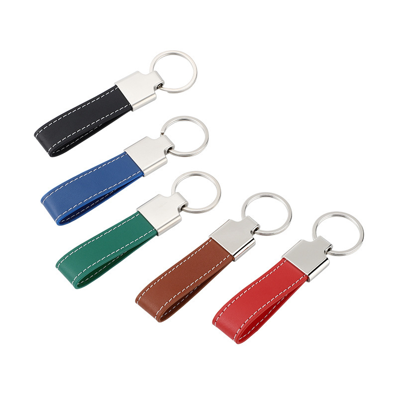 Metal Leather Promotional Keychain Custom Logo Keyring