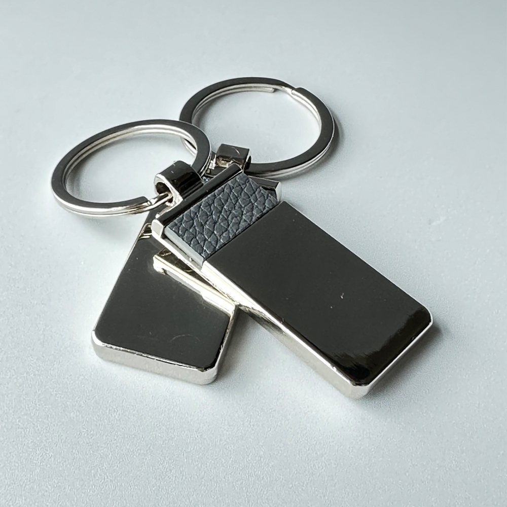 Dark Grey PU Leather Metal Keyring Bulk Promotional Blank Keychain