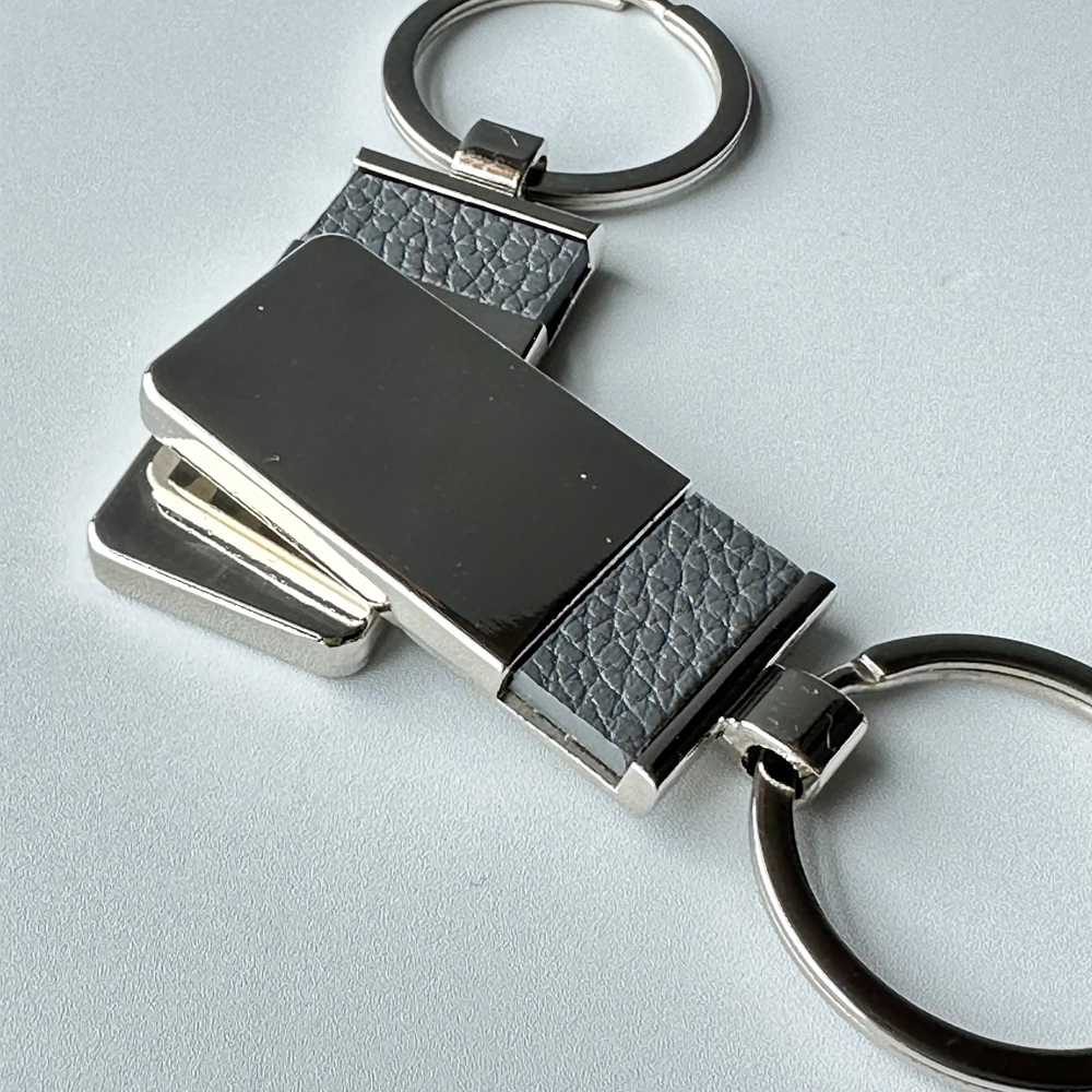 Dark Grey PU Leather Metal Keyring Bulk Promotional Blank Keychain
