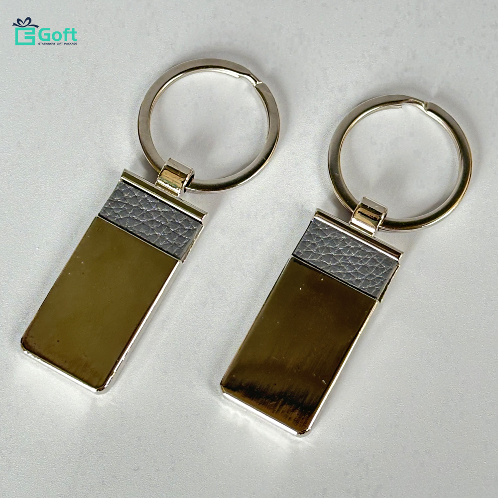 Dark Grey PU Leather Metal Keyring Bulk Promotional Blank Keychain