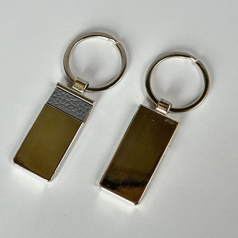 Dark Grey PU Leather Metal Keyring Bulk Promotional Blank Keychain