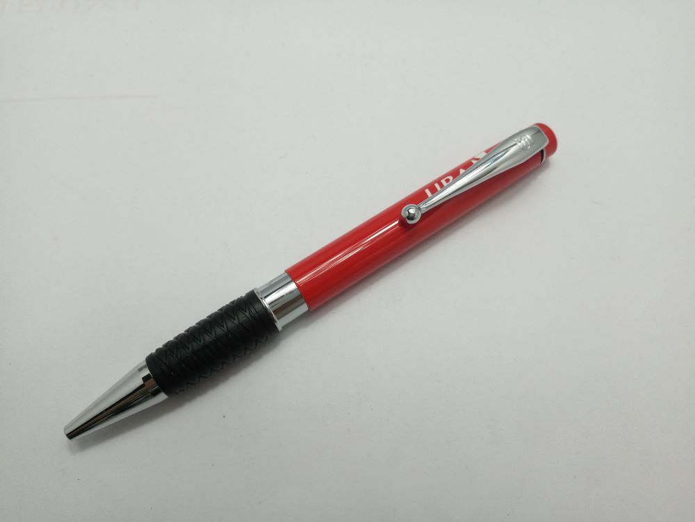 New Model Red Color Push Click Style Custom Metal Ball Pen with Rubber Grip