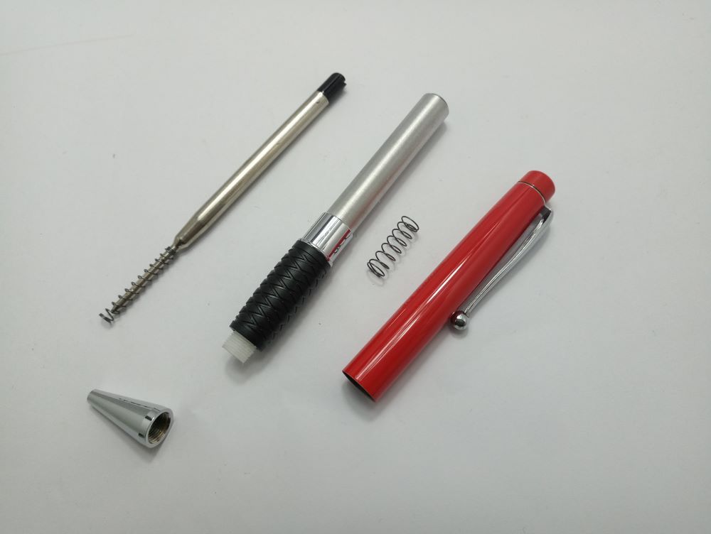 New Model Red Color Push Click Style Custom Metal Ball Pen with Rubber Grip