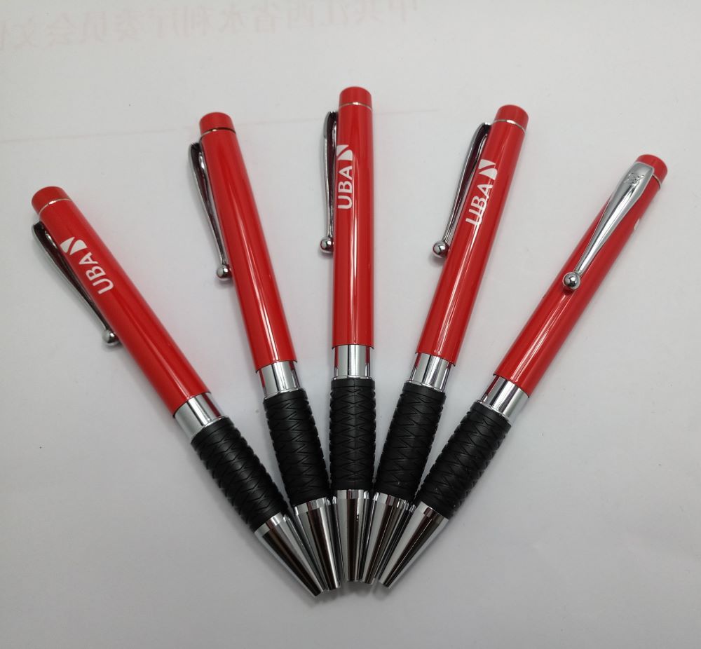 New Model Red Color Push Click Style Custom Metal Ball Pen with Rubber Grip