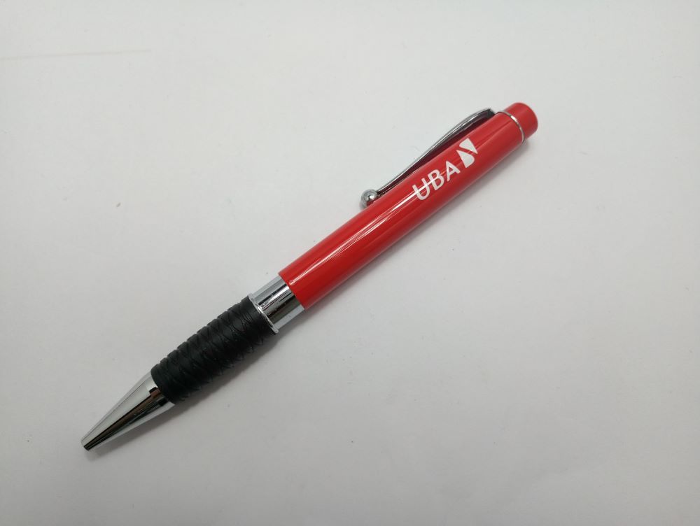 New Model Red Color Push Click Style Custom Metal Ball Pen with Rubber Grip