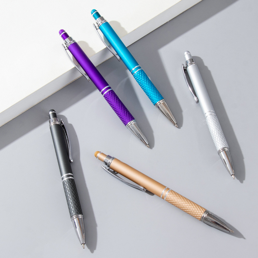 Retractable Soft Touch Metal Pen with Stylus Gold Paint Aluminium Ballpoint Pen