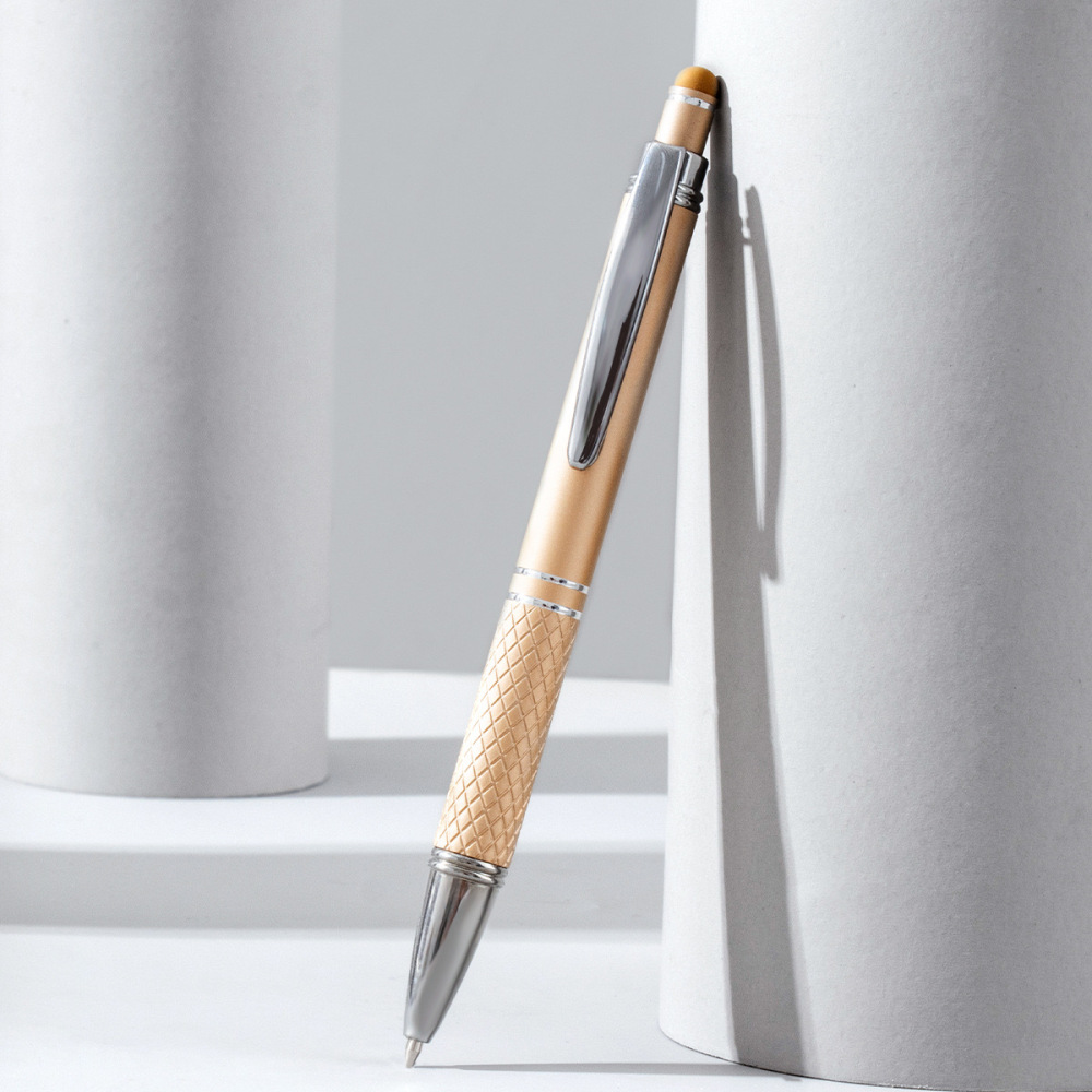 Retractable Soft Touch Metal Pen with Stylus Gold Paint Aluminium Ballpoint Pen