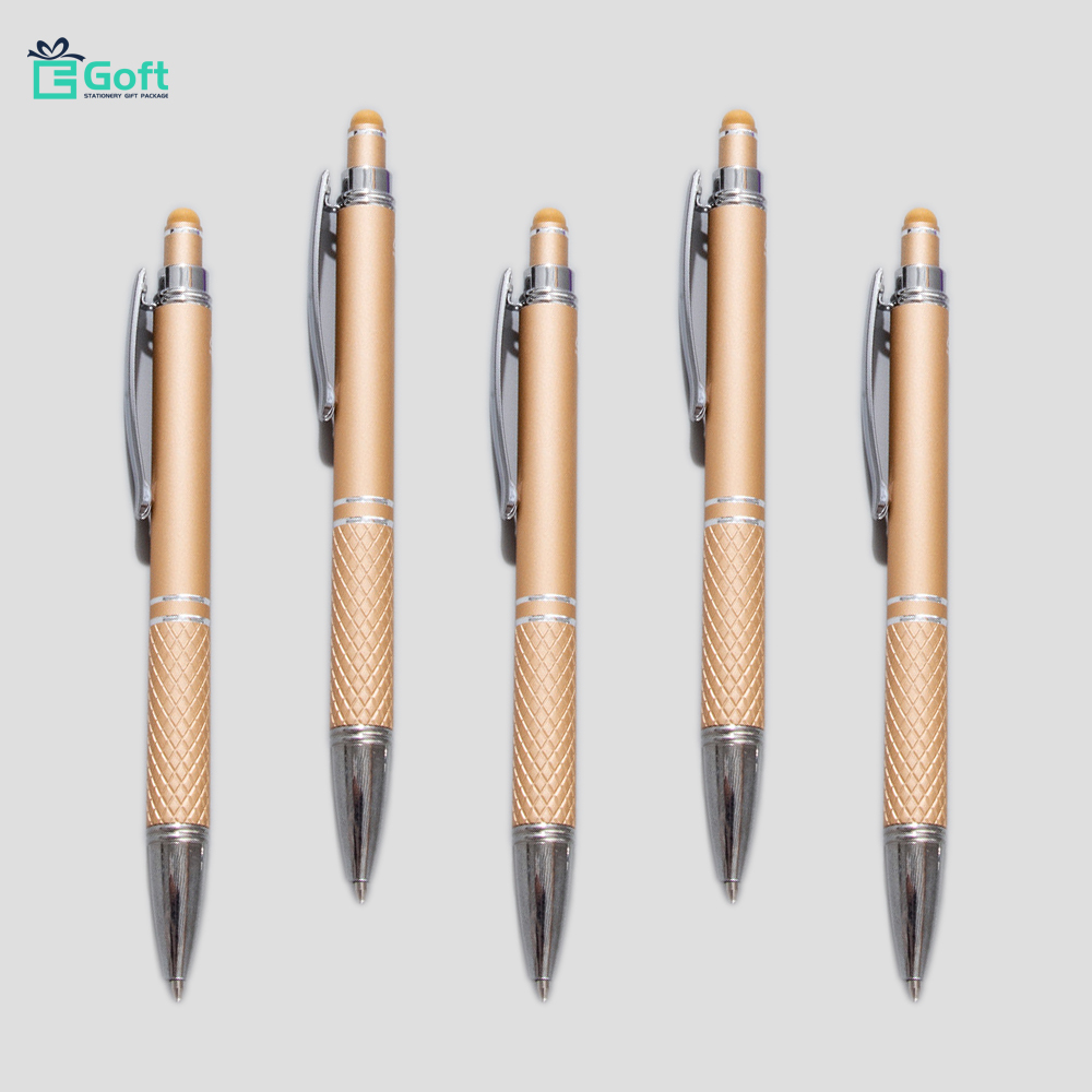 Retractable Soft Touch Metal Pen with Stylus Gold Paint Aluminium Ballpoint Pen