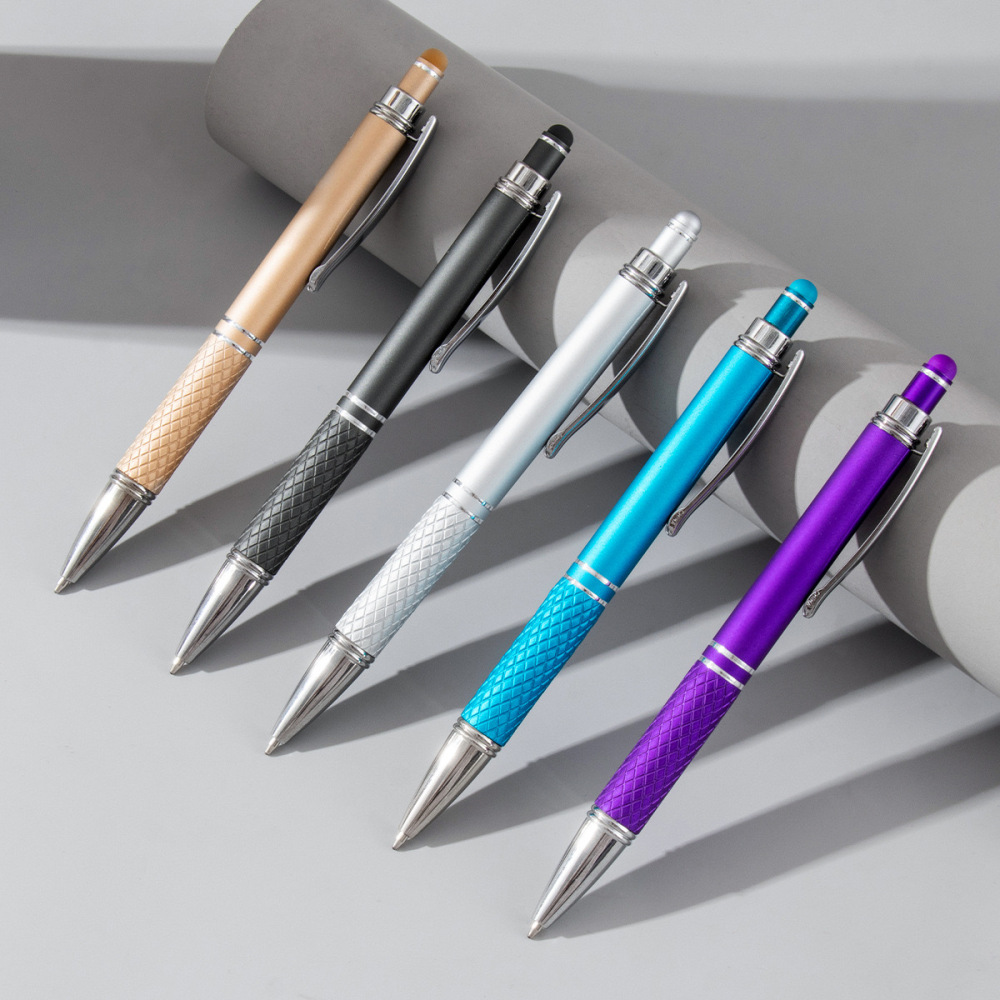 Retractable Soft Touch Metal Pen with Stylus Gold Paint Aluminium Ballpoint Pen