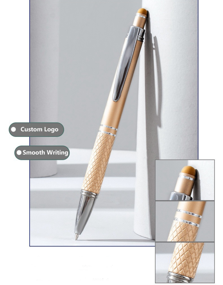 Retractable Soft Touch Metal Pen with Stylus Gold Paint Aluminium Ballpoint Pen