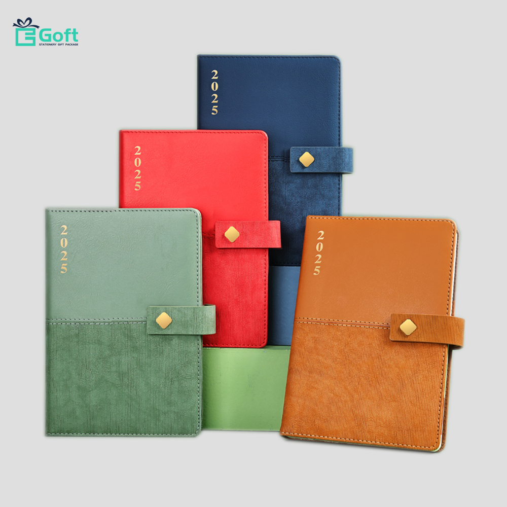 Yearly Monthly Daily Luxury Diary Spliced PU Leather Custom Business Notebook with Logo