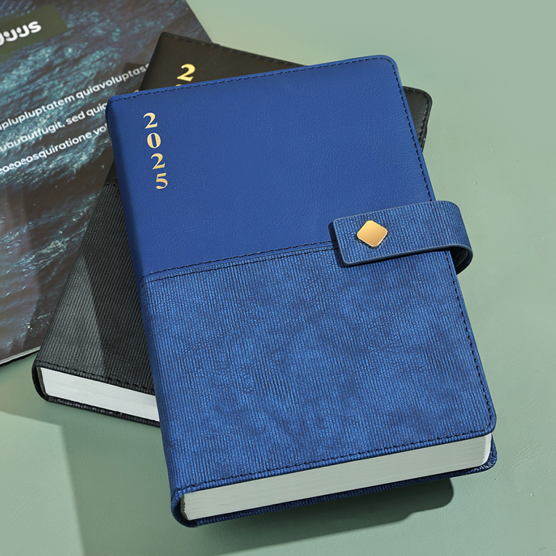 Yearly Monthly Daily Luxury Diary Spliced PU Leather Custom Business Notebook with Logo
