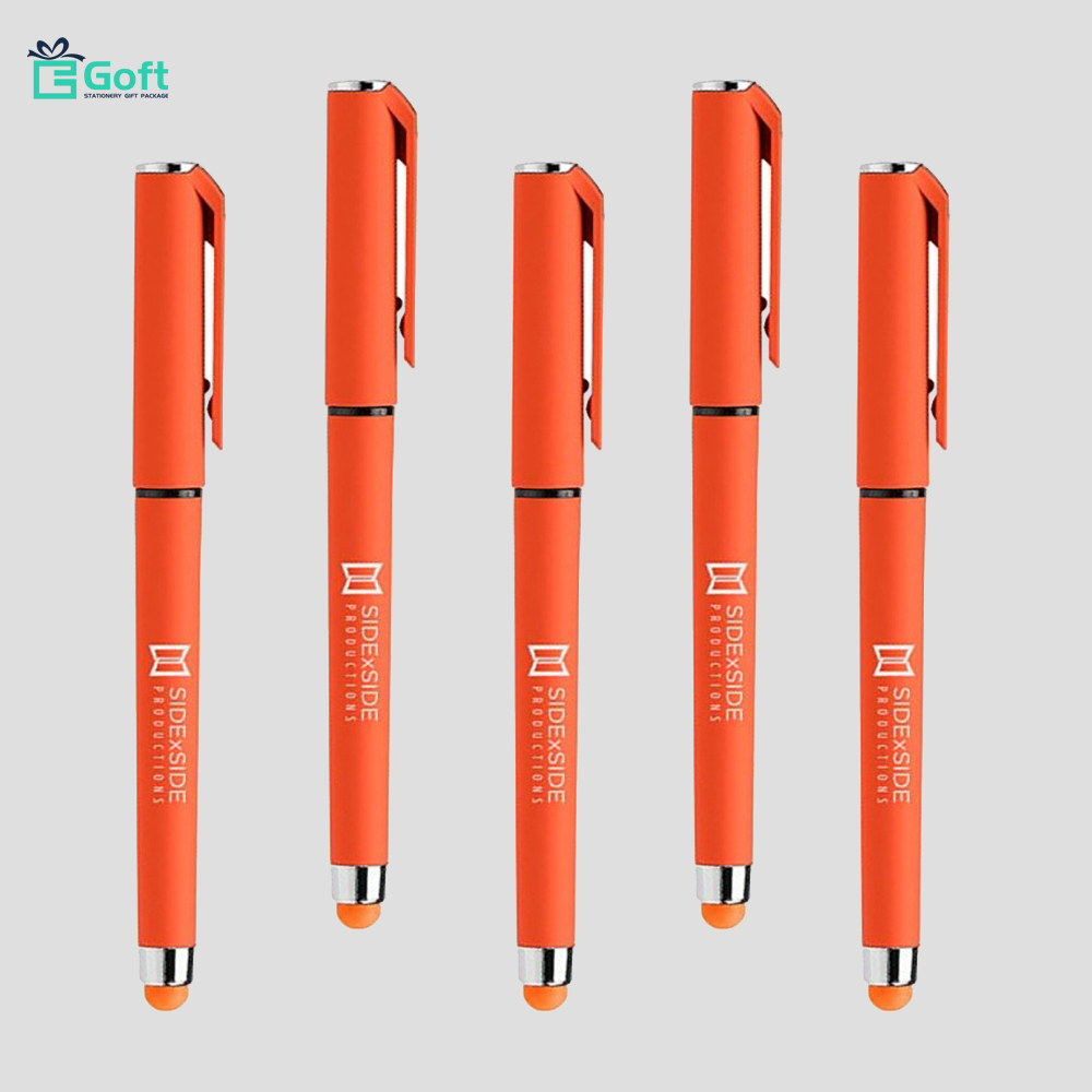 Novelty Nice Orange Color Touch Plastic Pen with Cap Custom Printed Promotional 0.5mm Plastic Gel Pen