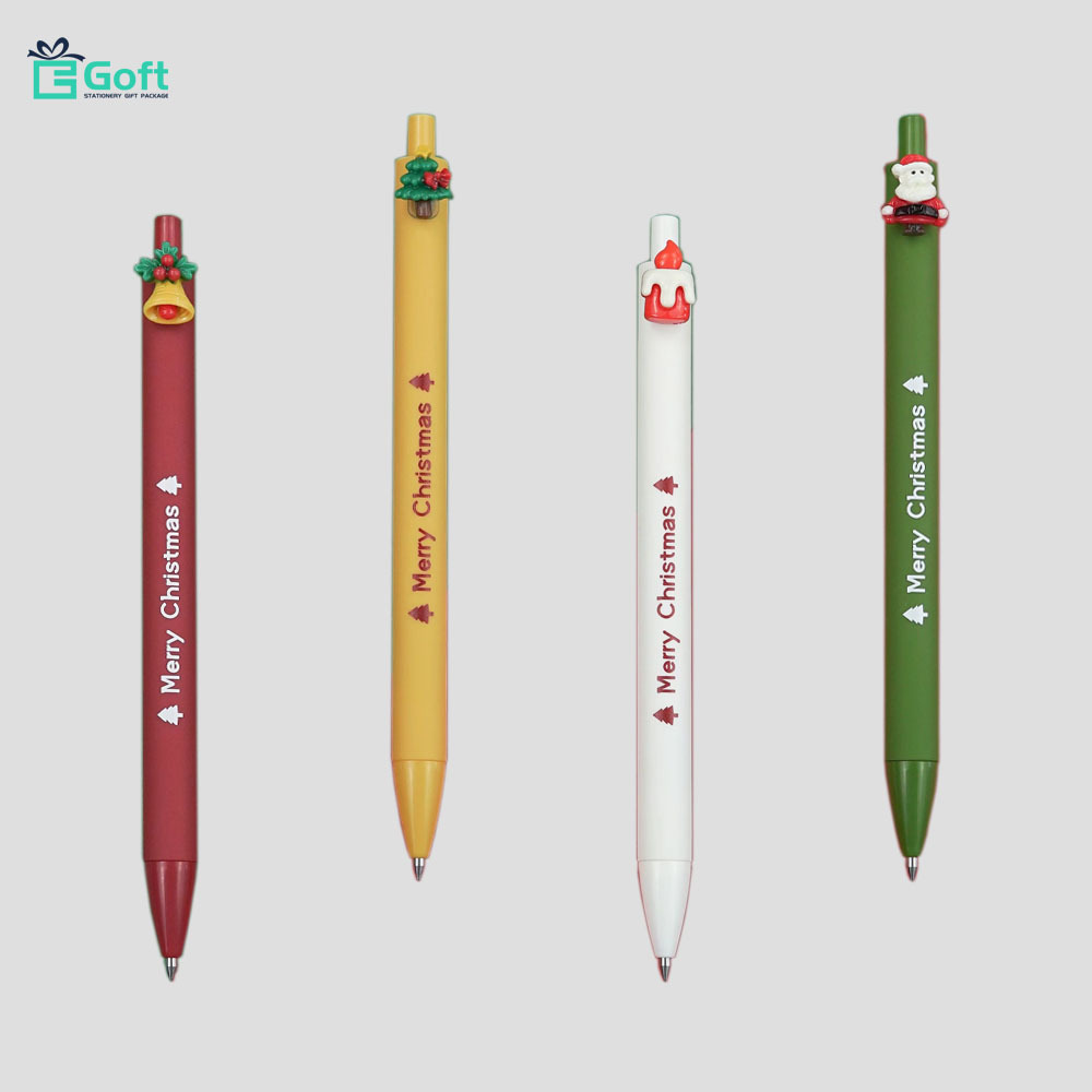UV Printed Merry Christmas Pen Click Style 0.7mm Plastic Ball Gel Pen 4pcs per Pack