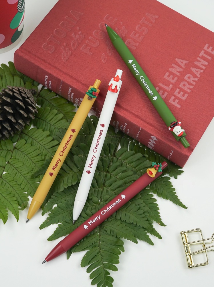 UV Printed Merry Christmas Pen Click Style 0.7mm Plastic Ball Gel Pen 4pcs per Pack