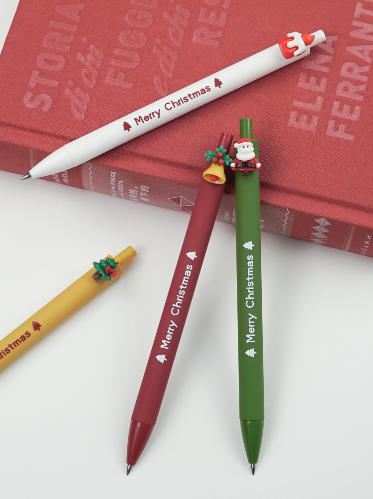 UV Printed Merry Christmas Pen Click Style 0.7mm Plastic Ball Gel Pen 4pcs per Pack