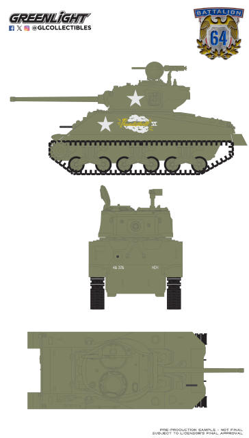 1:64 Battalion 64 Series 6 61060-B 1:64 Battalion 64 Series 6 – 1944 U.S Sherman M4A3 Tank - Thunderbolt VI - U.S. Army WWII - New Turret and Gun Barrel Tooling