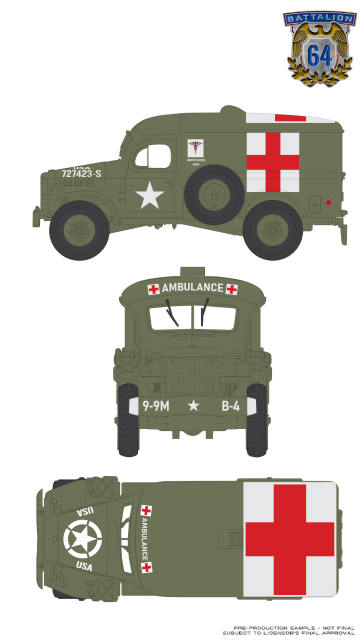 1:64 Battalion 64 Series 6 61060-D 1:64 Battalion 64 Series 6 – 1944 Dodge WC 54 4X4 Ambulance - U.S. Army WWII – New Tooling