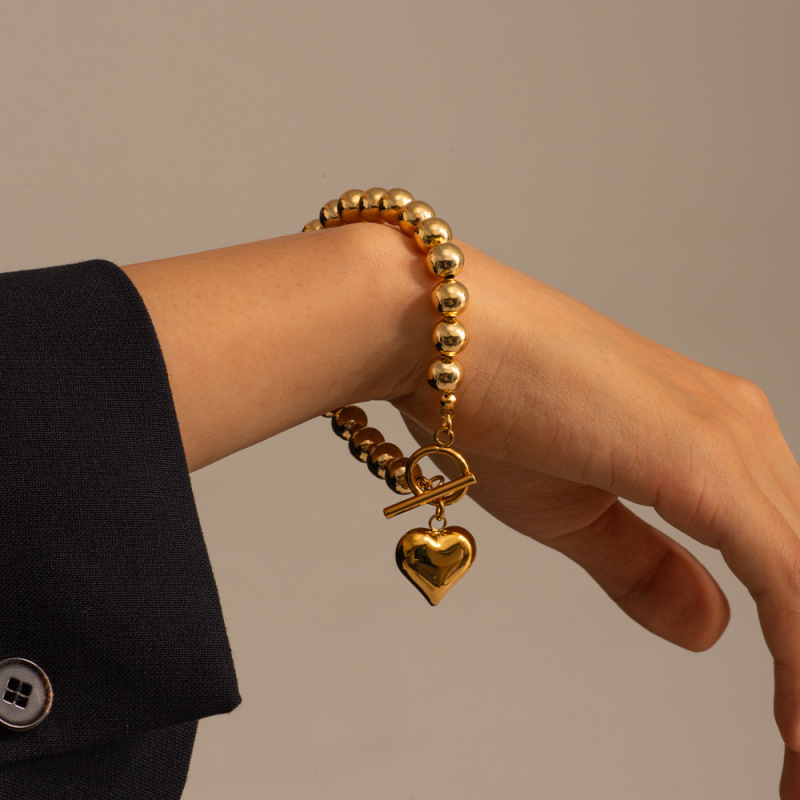 Bead Chain Heart Pendant Bracelet