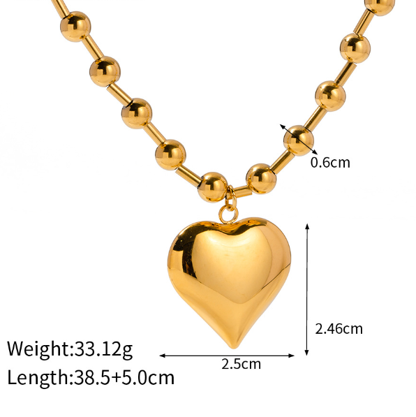 Bead Chain Heart Pendant Necklace