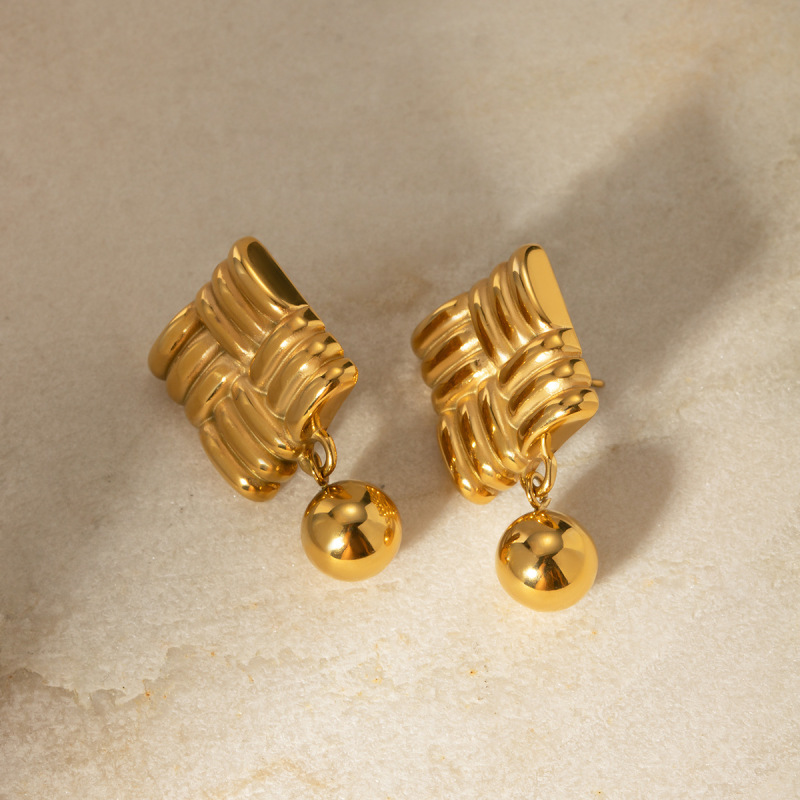 Square Textured Ball Earrings
