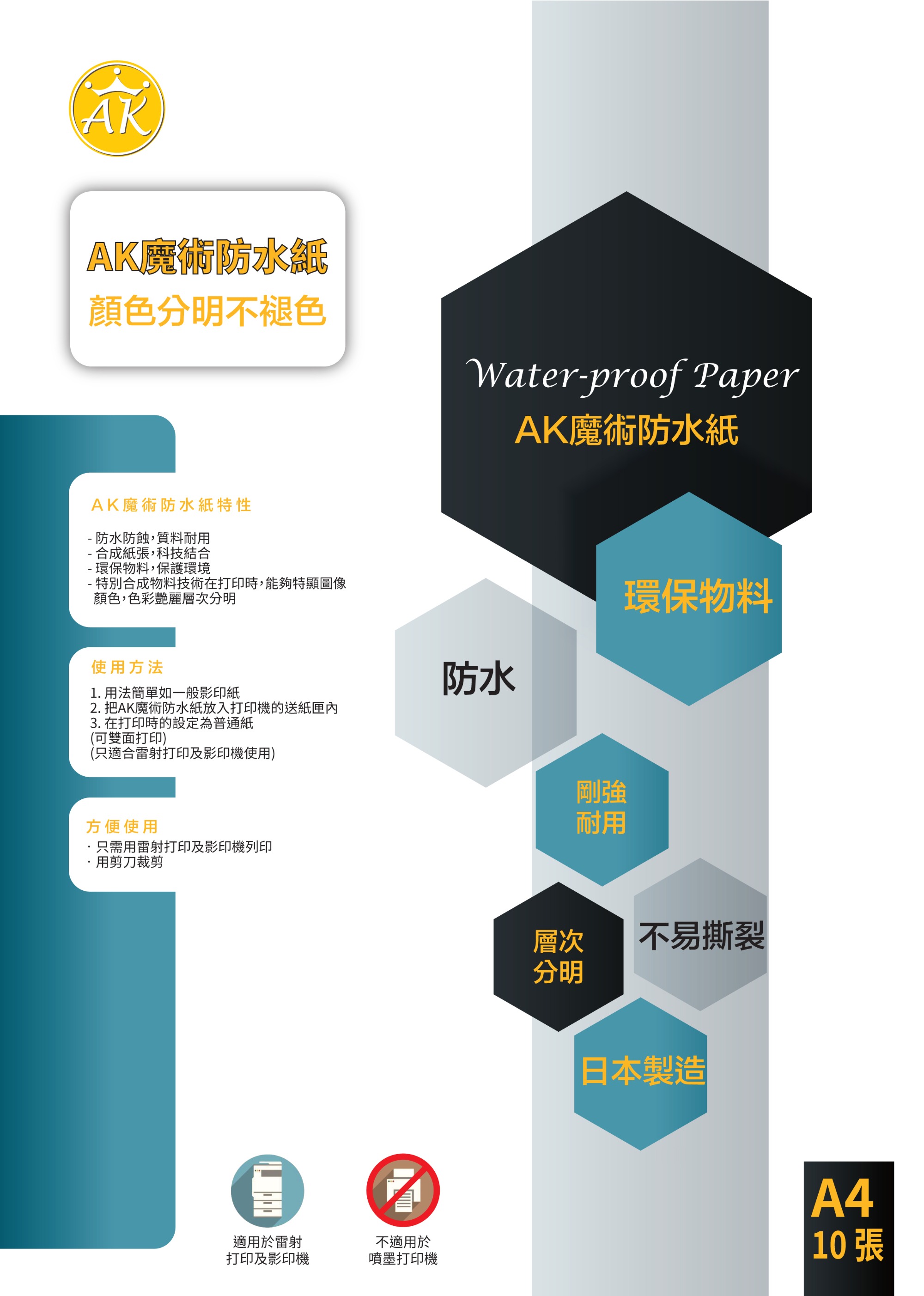 AK 防水雙面紙(鐳射打印)