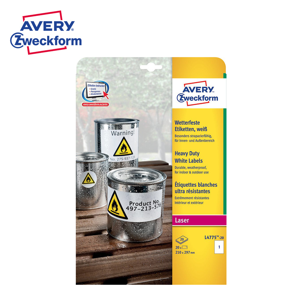 Avery 艾利詩藝寶耐用防水白色膠質鐳射標籤
