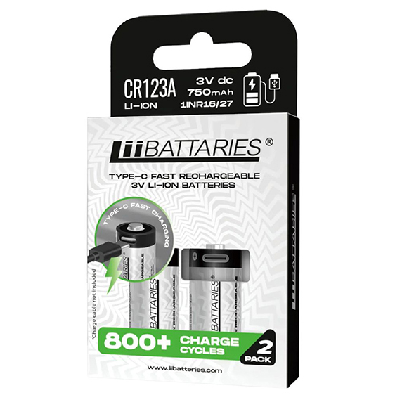 LiiBATTARIES Type-C Li-ion鋰電充電池電芯 - CR123A (每合2粒)