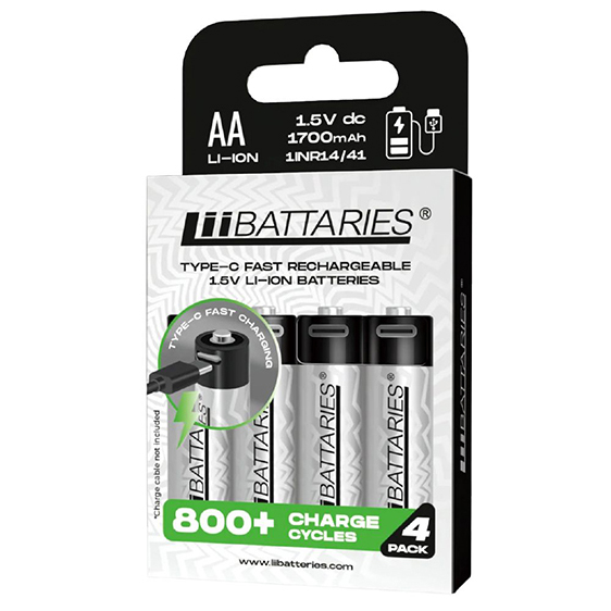 LiiBATTARIES Type-C Li-ion鋰電充電池電芯 - AA (每合4粒)