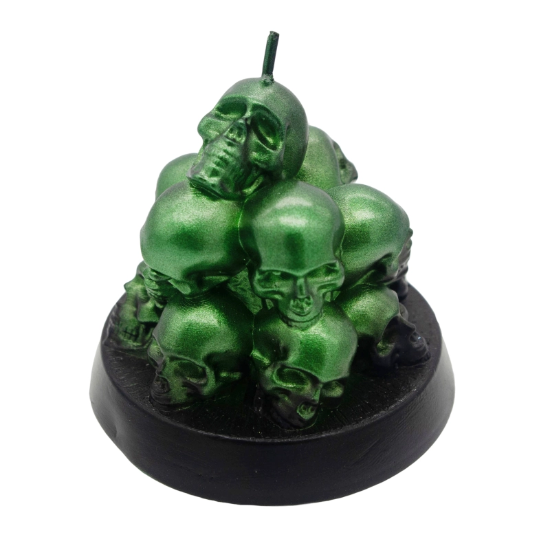 Halloween Skulls Statue Candles With Base (Metallic Green)