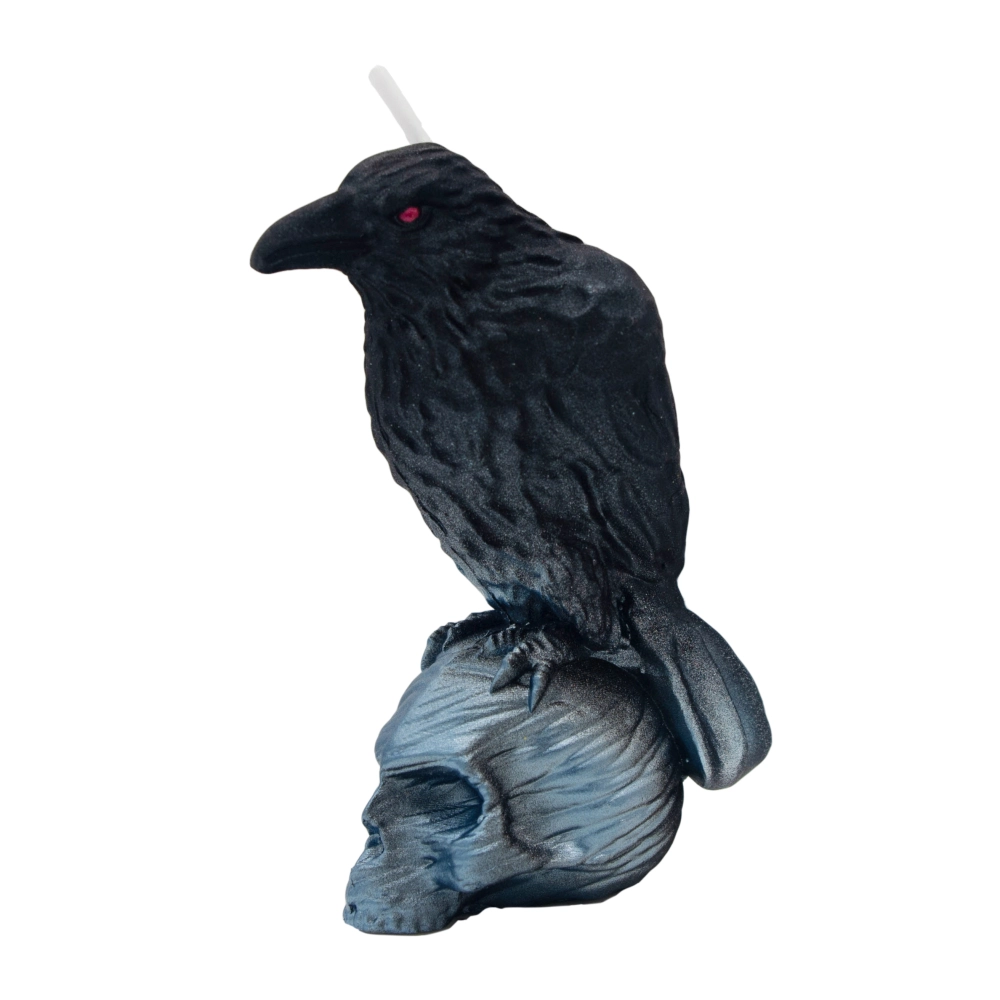 Compact product visual for the crow standing on skull candle